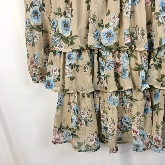Madden NYC Beige & Blue Floral Long Sleeve Tiered Mini Dress XXL - Picture 5 of 5